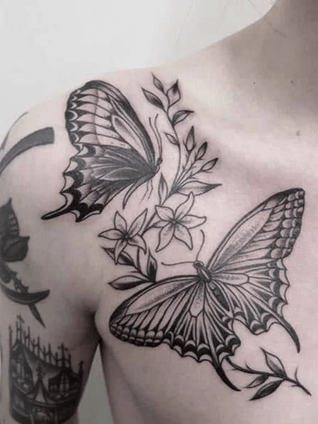 The Latest Trendy Collarbone Tattoos for Men 2024 25 Collarbone Butterfly Tattoo-18