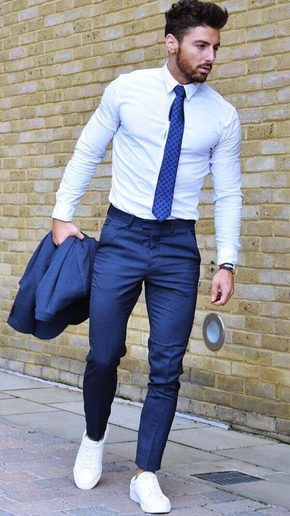 Classic White Shirt with Navy Blue Trousers-1