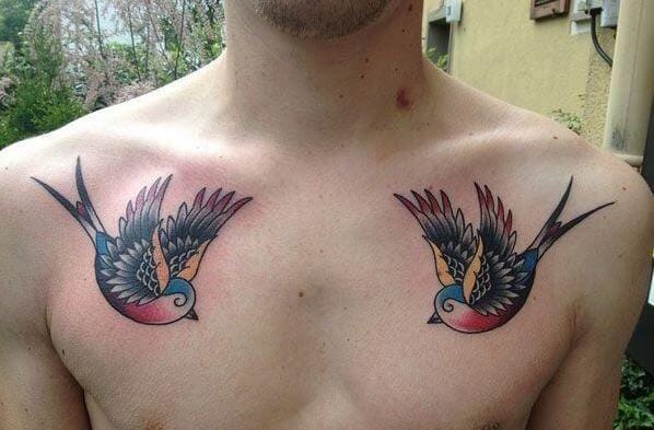 The Latest Trendy Collarbone Tattoos for Men 2024 26 Love Birds Collar Bone Tattoo-19