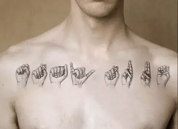 The Latest Trendy Collarbone Tattoos for Men 2024 20 Sign Language Collarbone Tattoo-13