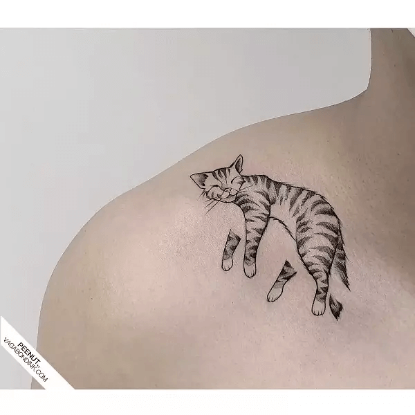The Latest Trendy Collarbone Tattoos for Men 2024 24 Sleeping Cat collarbone tattoos for men-17