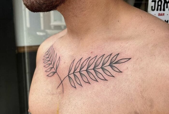 The Latest Trendy Collarbone Tattoos for Men 2024 15 Leafy Collarbone Tattoos for men