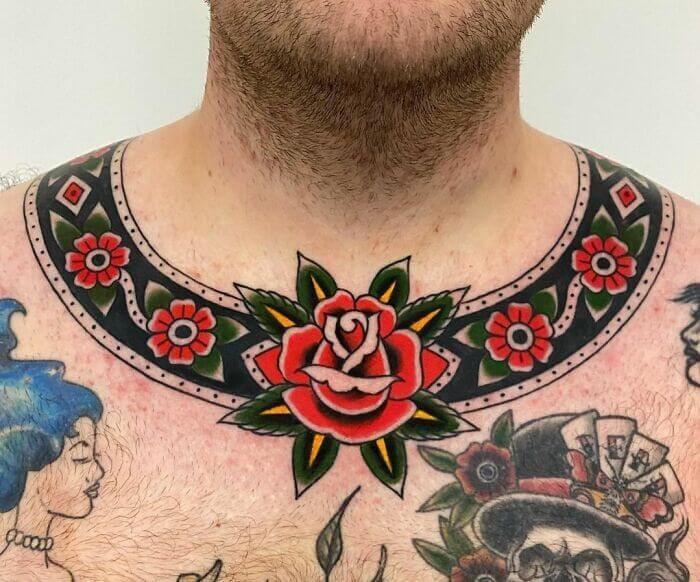 The Latest Trendy Collarbone Tattoos for Men 2024 13 Traditional Collar Band Tattoo- 2024