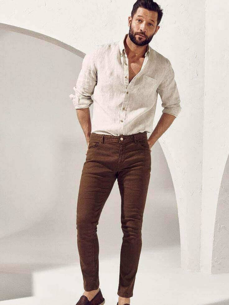 Beige Shirt with Dark Brown Trousers-11