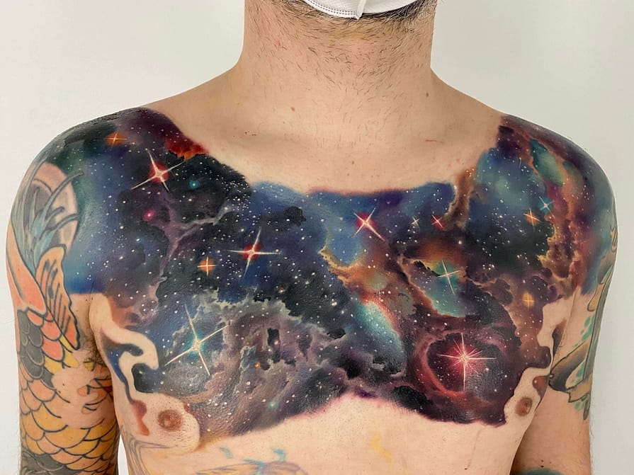 The Latest Trendy Collarbone Tattoos for Men 2024 5 Celestial Symbols and Cosmic Imagery-3